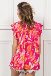 Red Smocked Yoke Ruffled Floral Top | Feminine Style, Tops, $ 45.00, A Moment Of Now™